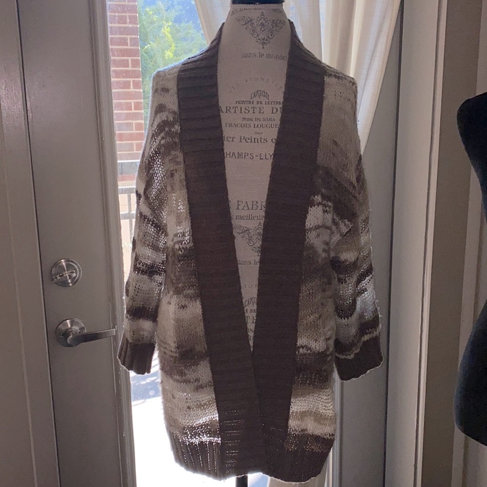 Caslon women’s Small striped neutral tones sweater cardigan jacket winter coat S - Picture 1 of 7